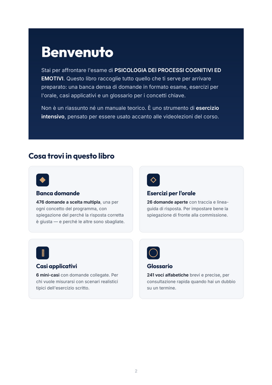 Lèssico · anteprima 1/10 — Benvenuto — Psicologia dei processi cognitivi ed emotivi (ed. 1.2)