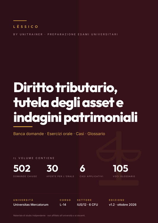 Lèssico · copertina di Diritto tributario, tutela degli asset e indagini patrimoniali — L-14 Scienze Giuridiche — Mercatorum (ed. 1.1)