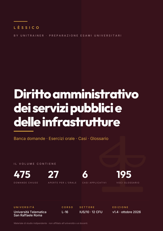 Lèssico · copertina di Diritto amministrativo dei servizi pubblici e delle infrastrutture — L-16 Scienze dell'amministrazione e dell'organizzazione — San Raffaele (ed. 1.4)