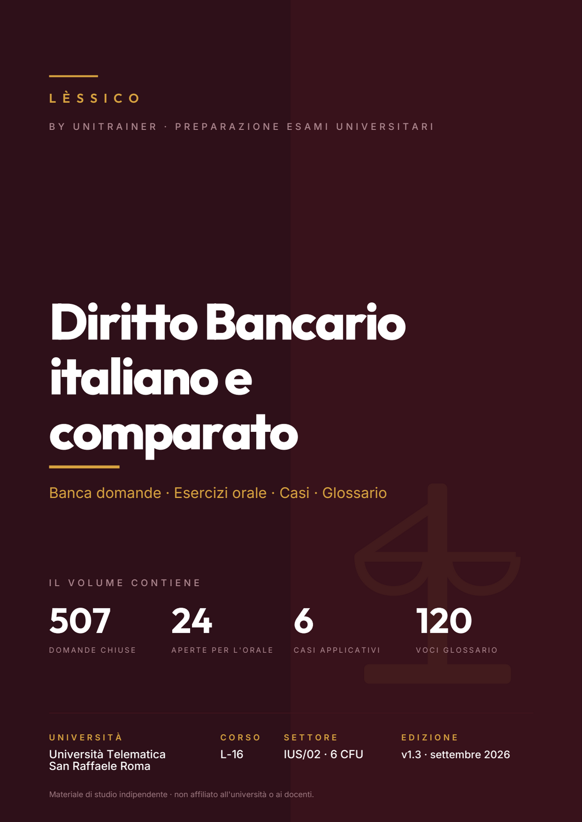 Lèssico · copertina di Diritto Bancario italiano e comparato — L-16 Scienze dell'Amministrazione e dell'Organizzazione — San Raffaele (ed. 1.3)