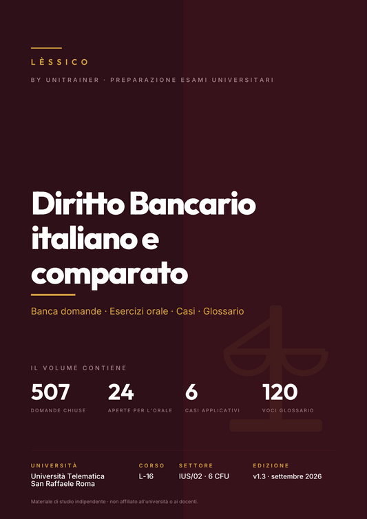 Lèssico · copertina di Diritto Bancario italiano e comparato — L-16 Scienze dell'Amministrazione e dell'Organizzazione — San Raffaele (ed. 1.3)