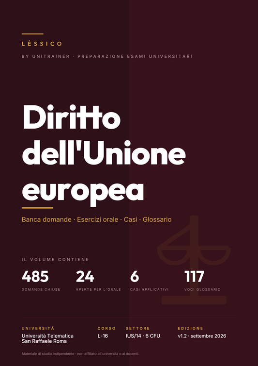 Lèssico · copertina di Diritto dell'Unione europea — L-16 Scienze dell'Amministrazione e dell'Organizzazione — San Raffaele (ed. 1.2)