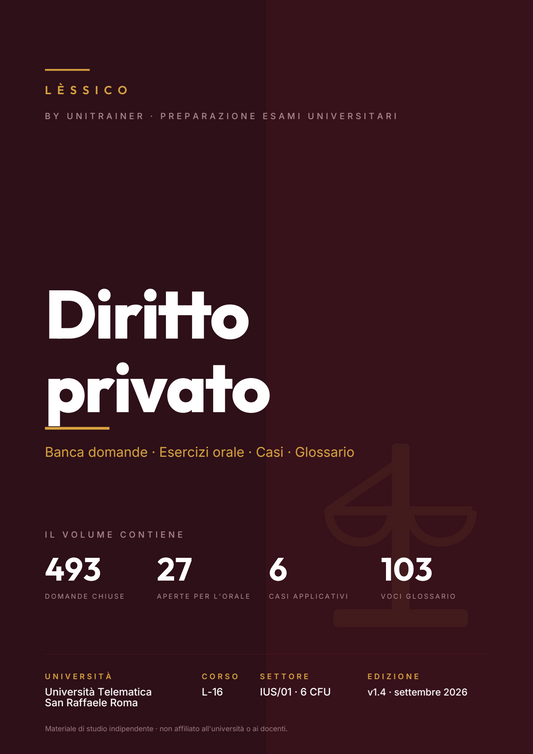 Lèssico · copertina di Diritto privato — L-16 Scienze dell'Amministrazione e dell'Organizzazione — San Raffaele (ed. 1.4)