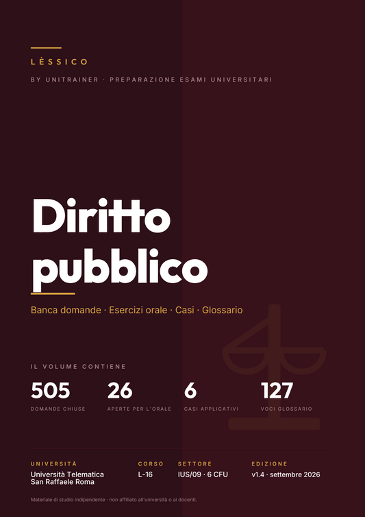Lèssico · copertina di Diritto pubblico — L-16 Scienze dell'Amministrazione e dell'Organizzazione — San Raffaele (ed. 1.4)