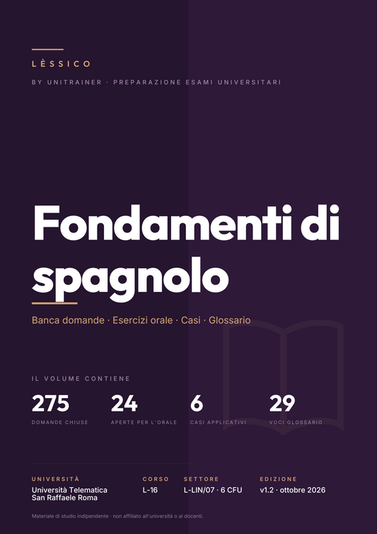 Lèssico · copertina di Fondamenti di spagnolo — L-16 Scienze dell'amministrazione e dell'organizzazione — San Raffaele (ed. 1.2)