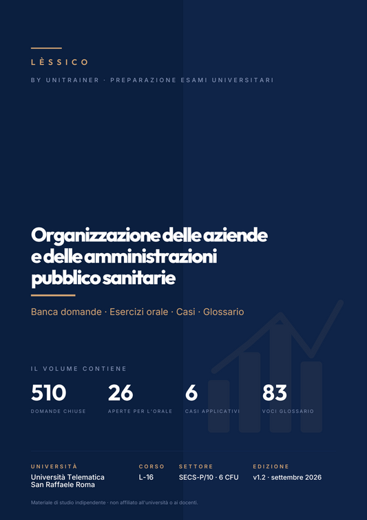 Lèssico · copertina di Organizzazione delle aziende e delle amministrazioni pubblico sanitarie — L-16 Scienze dell'Amministrazione e dell'Organizzazione — San Raffaele (ed. 1.2)