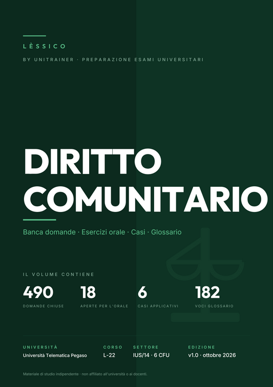 Lèssico · copertina di Diritto comunitario — L-22 Scienze Motorie — Pegaso (ed. 1.0)