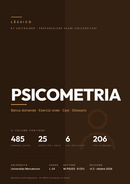 Lèssico · copertina di Psicometria — L-24 Scienze e Tecniche Psicologiche — Mercatorum (ed. 1.2)