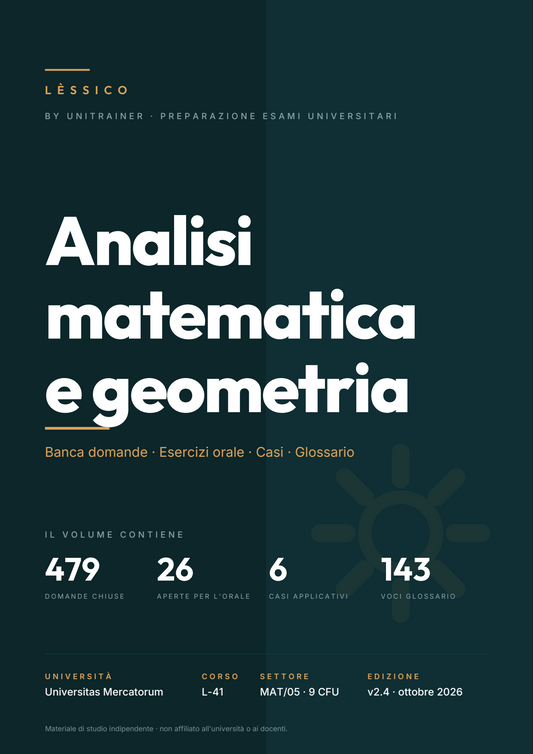 Lèssico · copertina di Analisi matematica e geometria — L-41 Statistica e Big Data — Mercatorum (ed. 2.4)