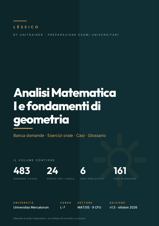 Lèssico · copertina di Analisi Matematica I e fondamenti di geometria — L-7 Ingegneria, Infrastrutture, Trasporti — Mercatorum (ed. 1.5)