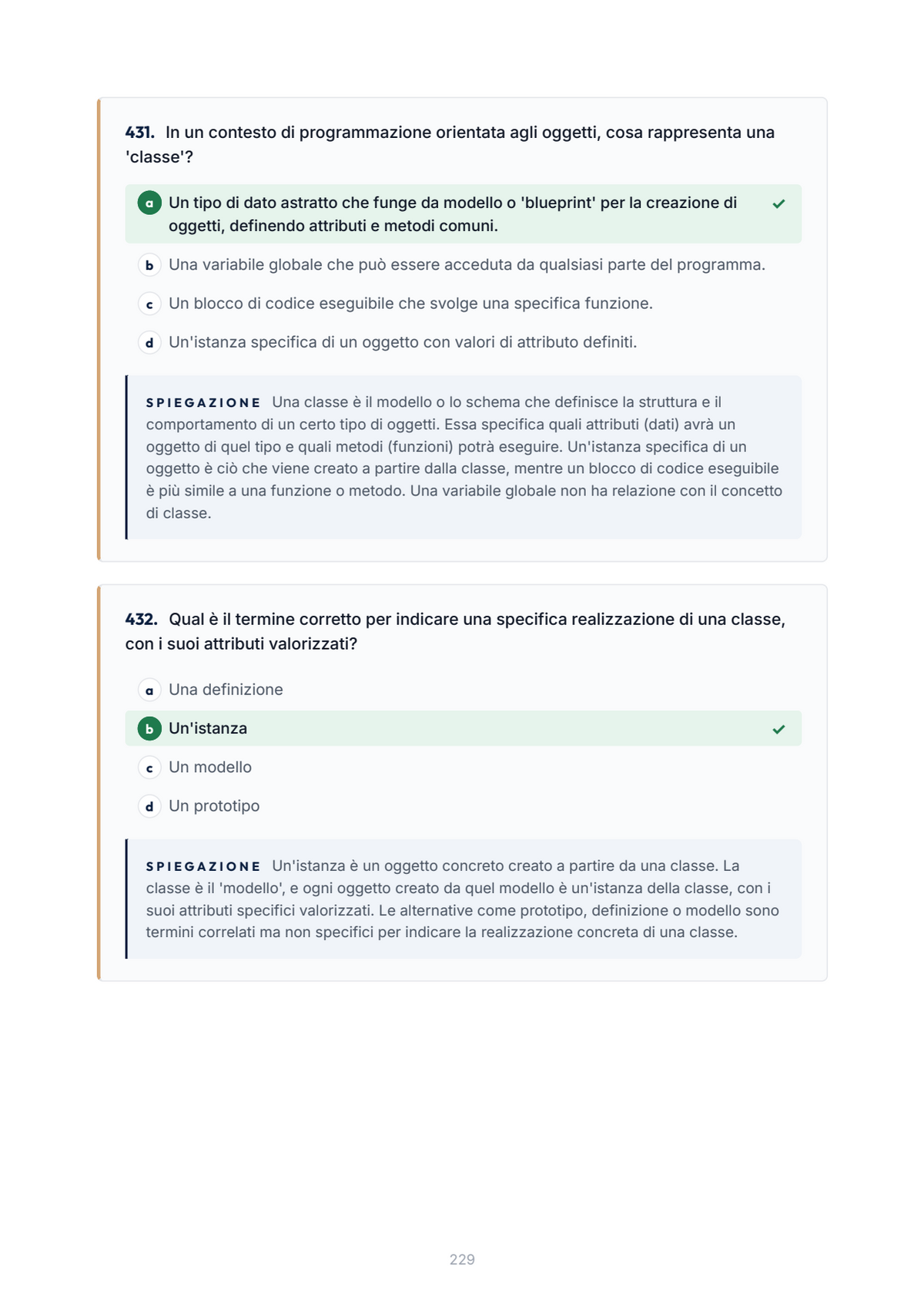 Lèssico · anteprima 7/10 — Banca domande — Programmazione Object Oriented (ed. 1.6)