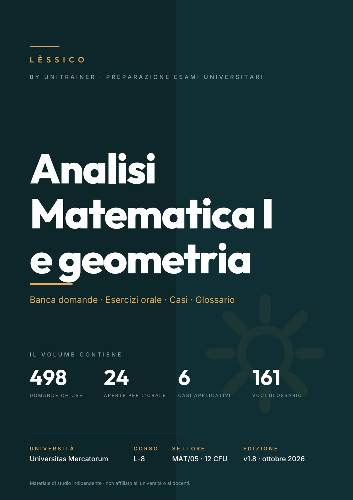 Lèssico · copertina di Analisi matematica I — L-9 Ingegneria Gestionale — Mercatorum (ed. 1.8)