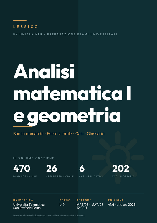 Lèssico · copertina di Analisi matematica I e geometria — L-9 Ingegneria Biomedica — San Raffaele (ed. 1.6)
