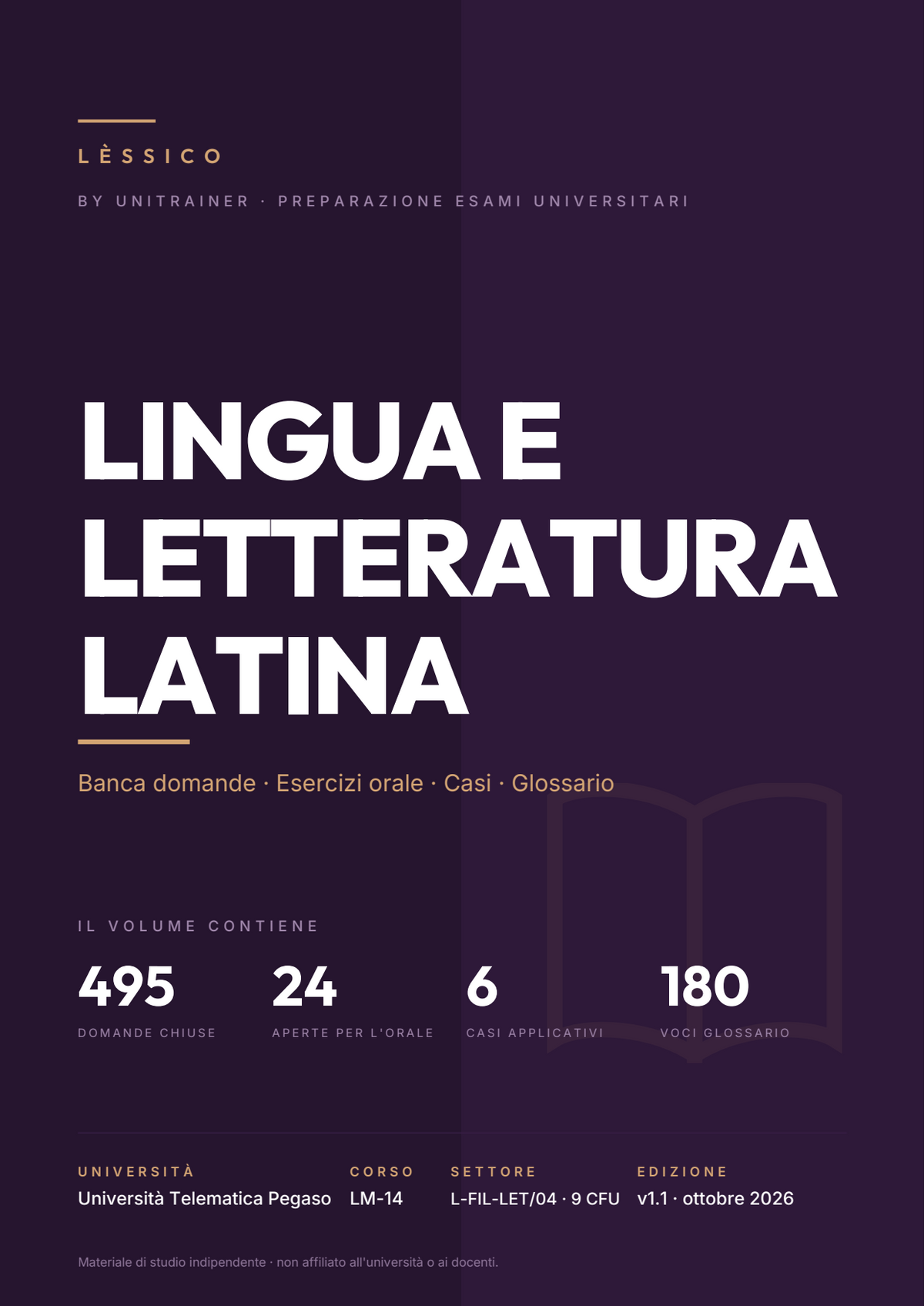 Lèssico · copertina di Lingua e letteratura latina — LM-14 Filologia Moderna e Comparata — Pegaso (ed. 1.1)
