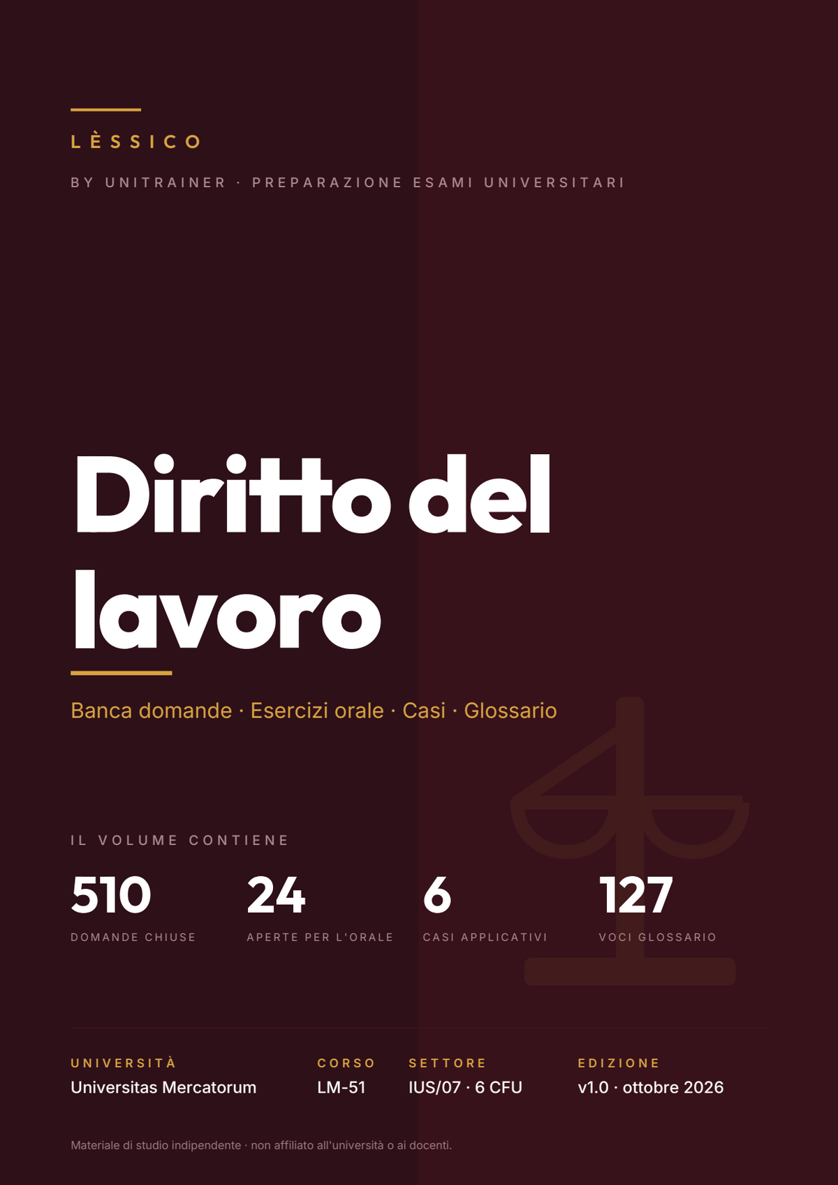 Lèssico · copertina di Diritto del lavoro — LM-51 Psicologia — Mercatorum (ed. 1.0)
