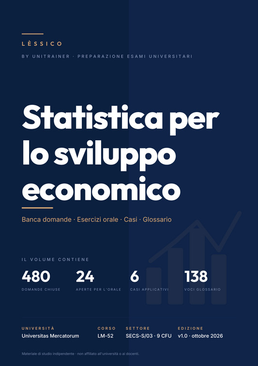 Lèssico · copertina di Statistica per lo sviluppo economico — LM-52 Relazioni Internazionali per lo Sviluppo Economico — Mercatorum (ed. 1.0)