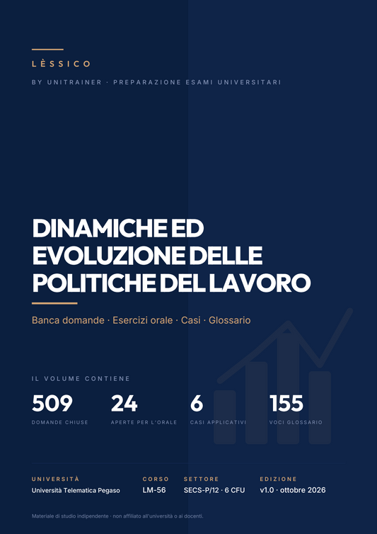 Lèssico · copertina di Dinamiche ed evoluzione delle politiche del lavoro — LM-56 Economia, Digital Data Analysis, Amministrazioni Pubbliche — Pegaso (ed. 1.0)