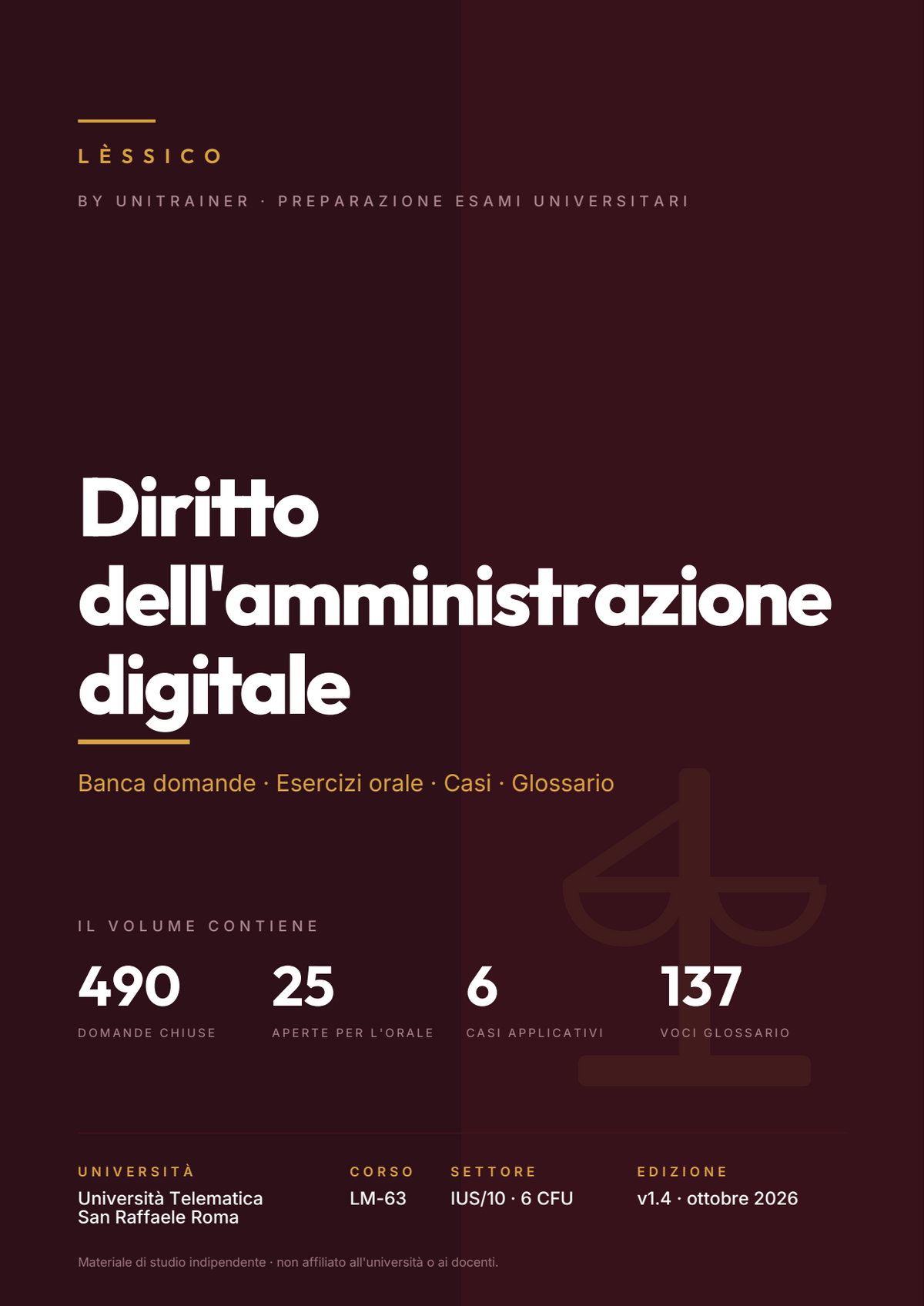 Lèssico · copertina di Diritto dell'amministrazione digitale — LM-63 Management, Diritto e Governance della Pubblica Amministrazione — San Raffaele (ed. 1.4)