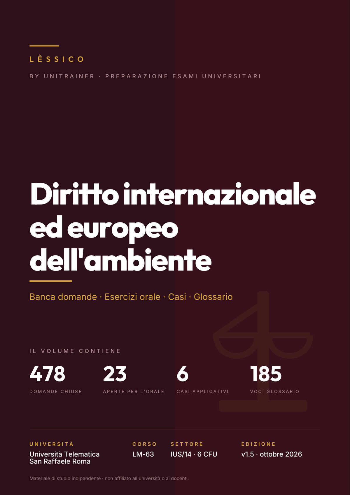 Lèssico · copertina di Diritto internazionale ed europeo dell'ambiente — LM-63 Management, Diritto e Governance della Pubblica Amministrazione — San Raffaele (ed. 1.5)