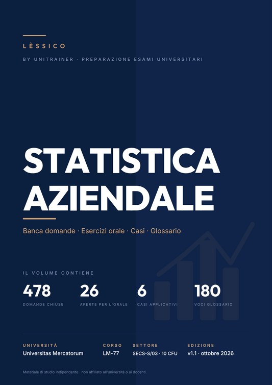 Lèssico · copertina di Statistica aziendale — LM-77 Management — Mercatorum (ed. 1.1)