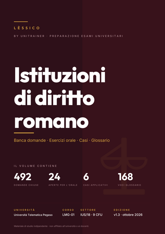 Lèssico · copertina di Istituzioni di diritto romano — LMG-01 Giurisprudenza — Pegaso (ed. 1.3)