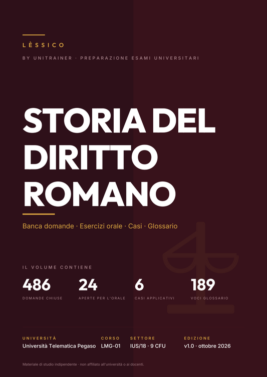 Lèssico · copertina di Storia del diritto romano — LMG-01 Giurisprudenza — Pegaso (ed. 1.0)